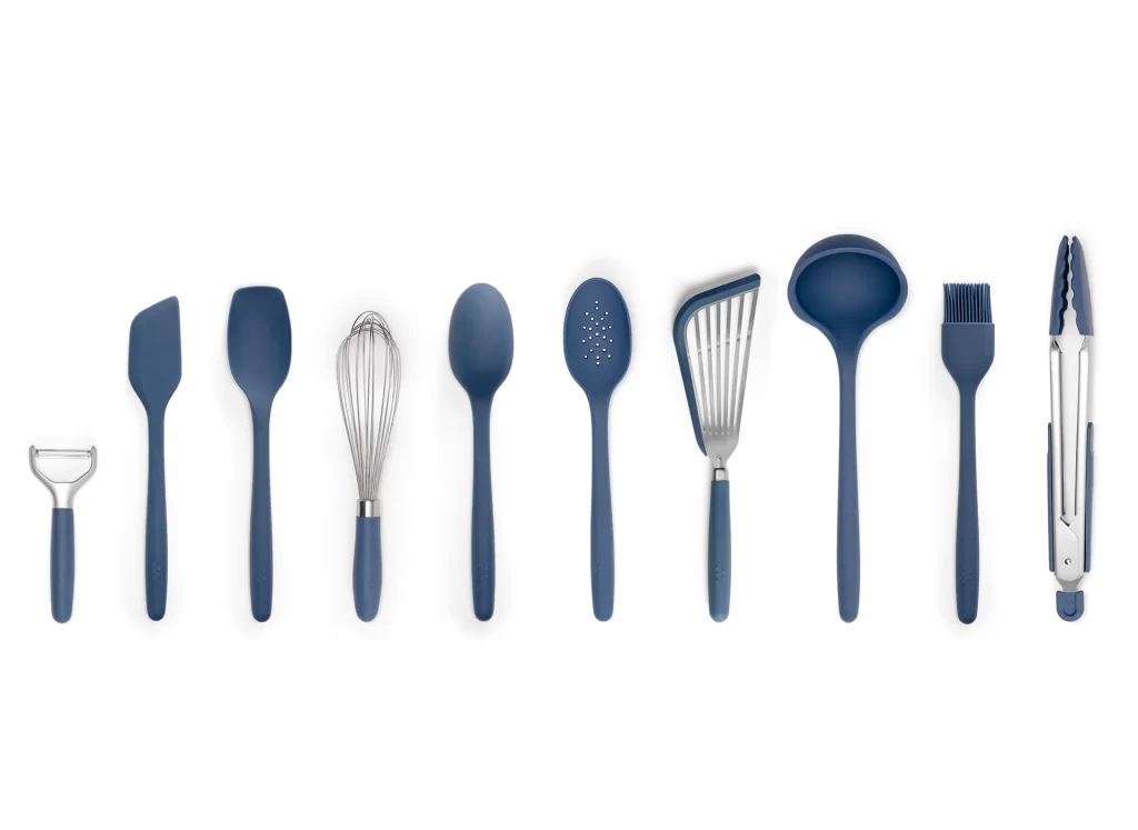 blue silicone kitchen utensils